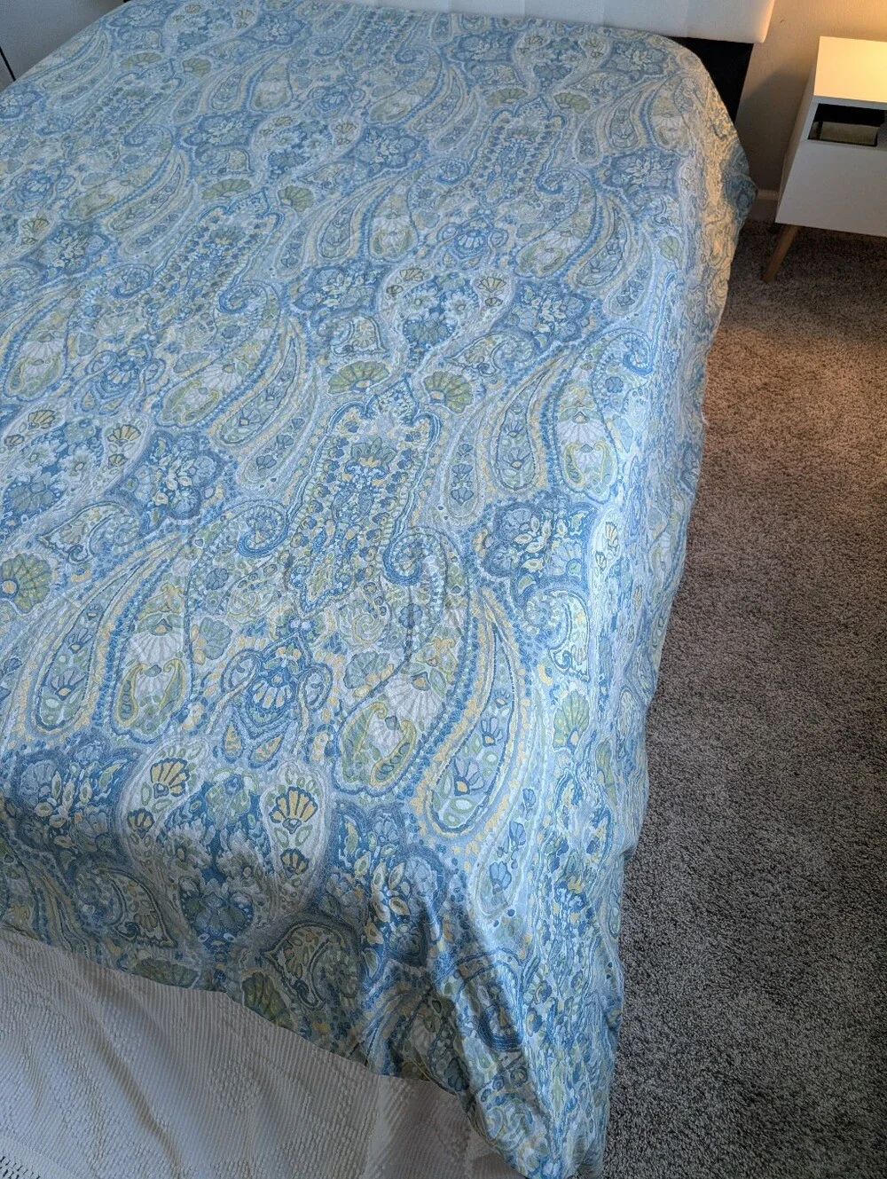 Pottery Barn Blue Green Paisley Cotton Full/Queen Duvet Cover 2012 Cooling